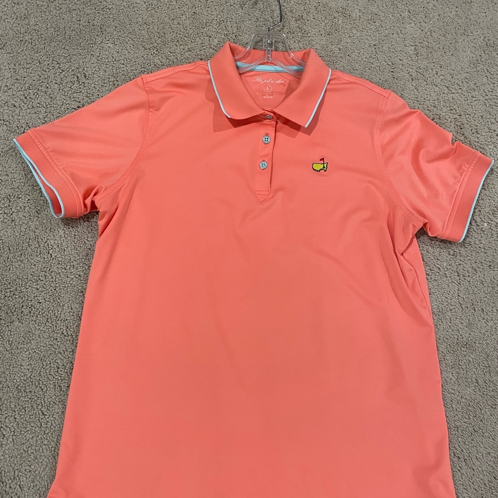 Masters Magnolia Lane ladies Large Coral Short Sleeve Polo with Patch Logo